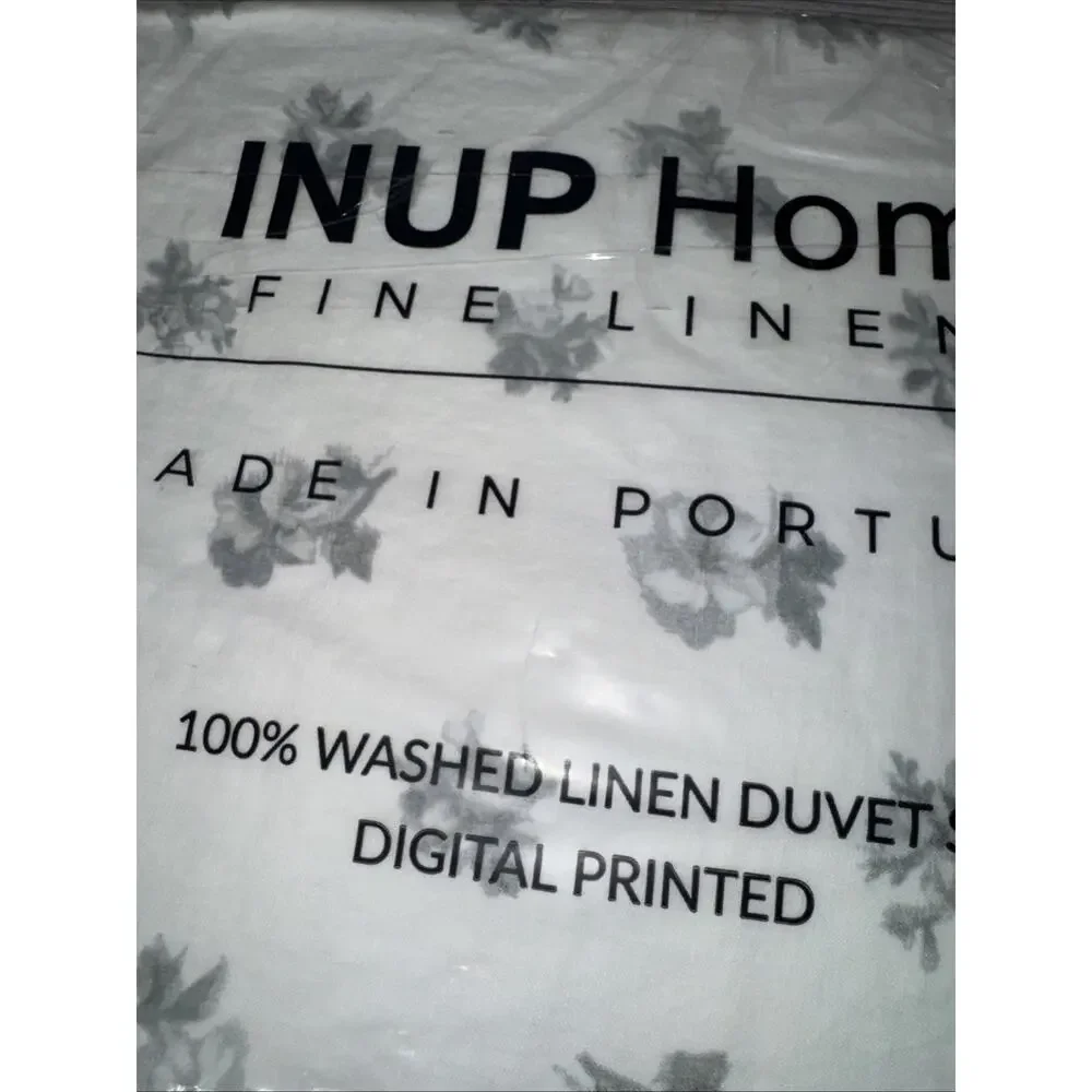 3-pc INUP HOME Floral Digital Printed KING 100% Washed Linen Duvet Cover Set NEW